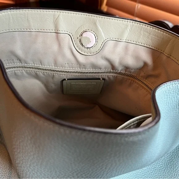 Coach Sky Blue Leather Shoulder Bag With Crossbody Strap Clarkson Hobo - Picture 8 of 8